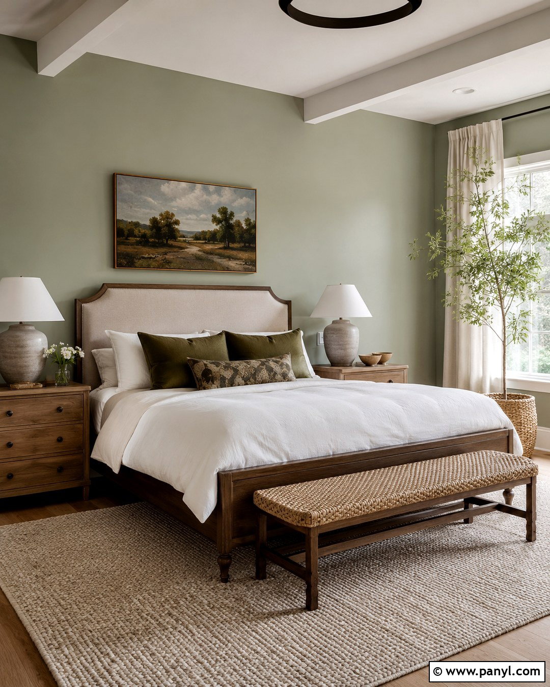 Pale Green Bedroom Walls With Warm Wood - 20 Pale Green Wall Color Ideas