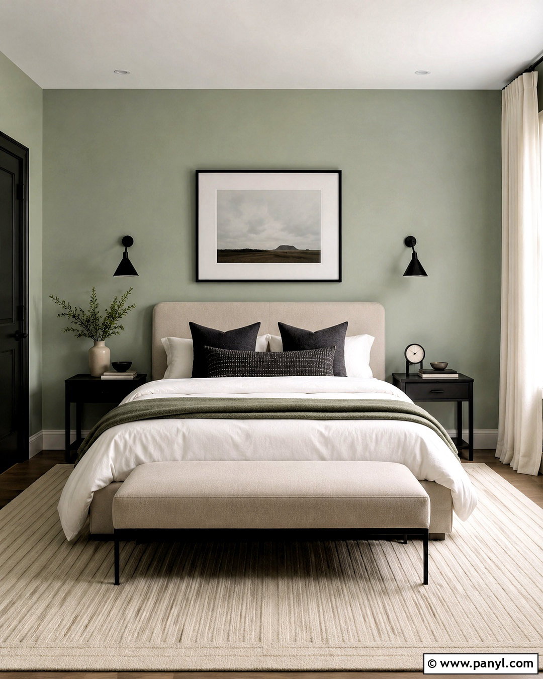 Pale Green Bedroom With Black Accents - 20 pale green bedroom ideas