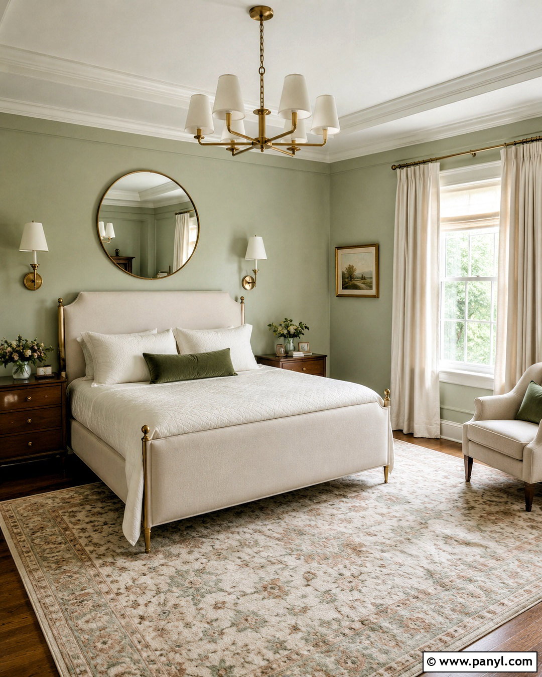 Pale Green Bedroom With Brass Details - 20 pale green bedroom ideas