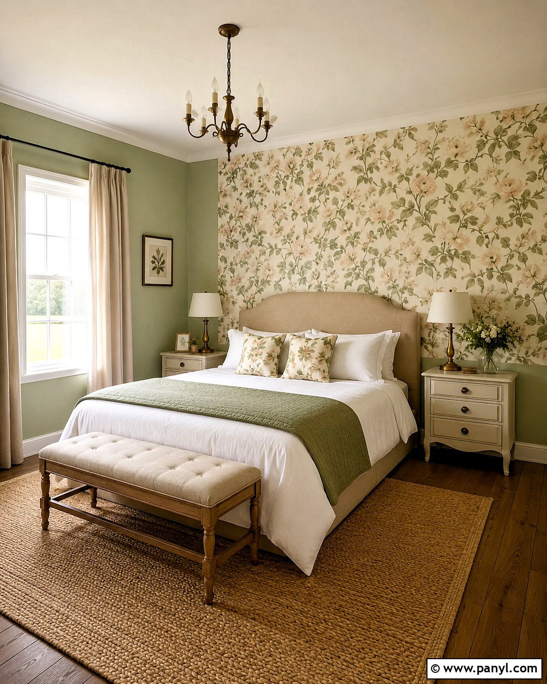 Pale Green Bedroom With Floral Wallpaper - 20 pale green bedroom ideas