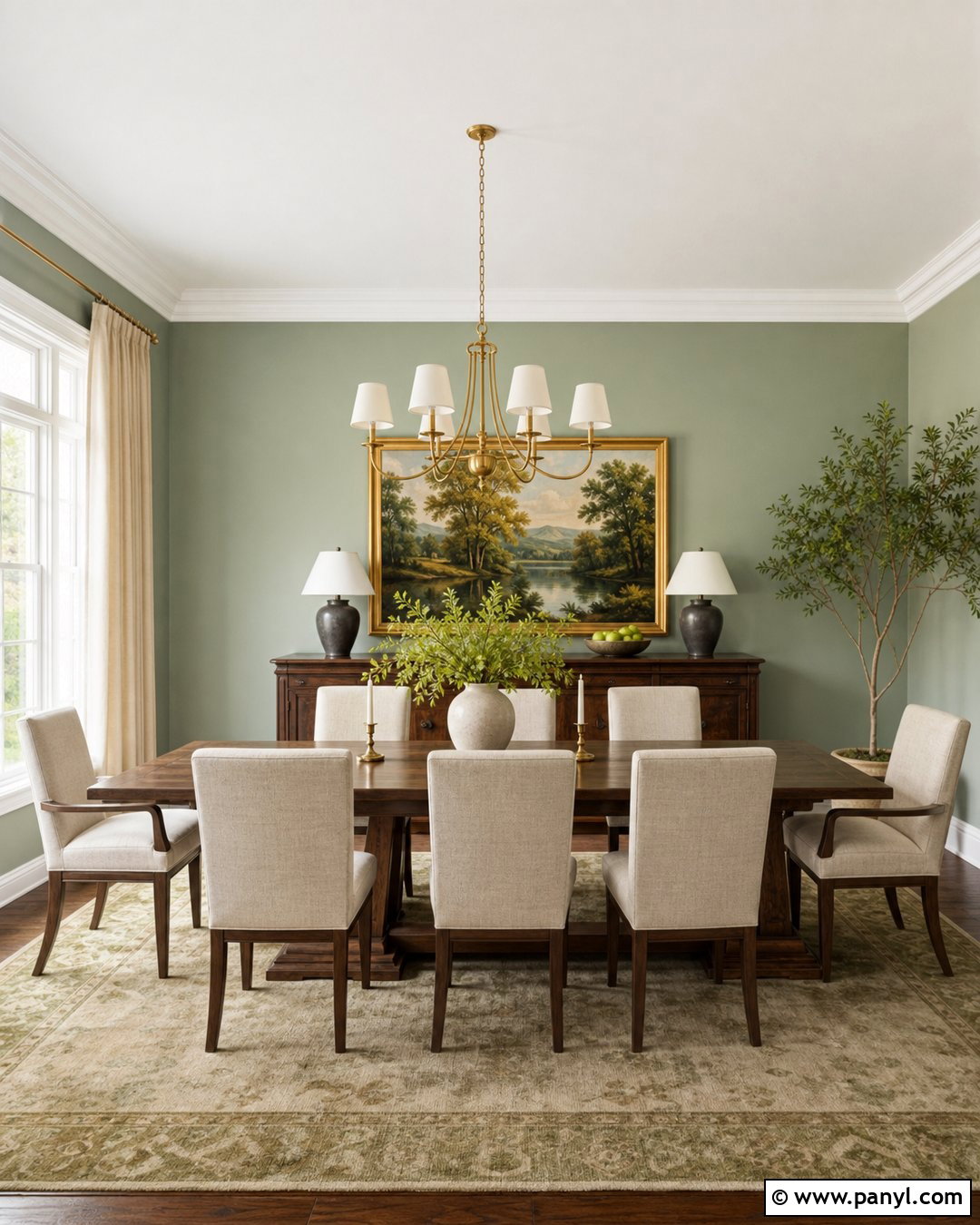 Pale Green Dining Room With Walnut Table - 30 pale green walls