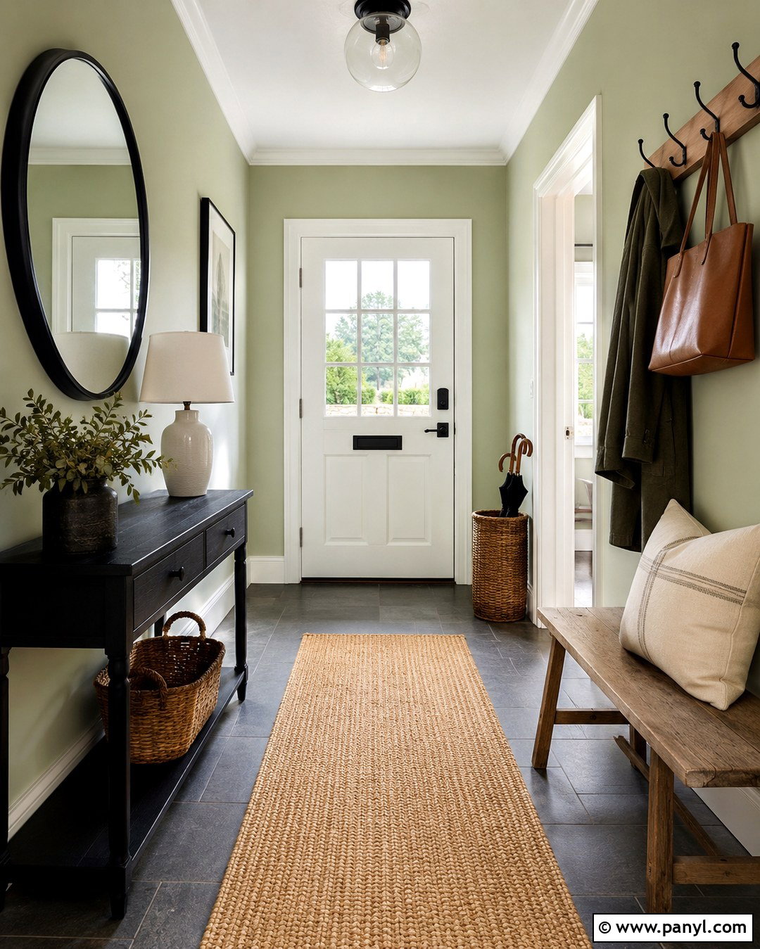 Pale Green Entryway Walls With Black Accents - 20 Pale Green Wall Color Ideas