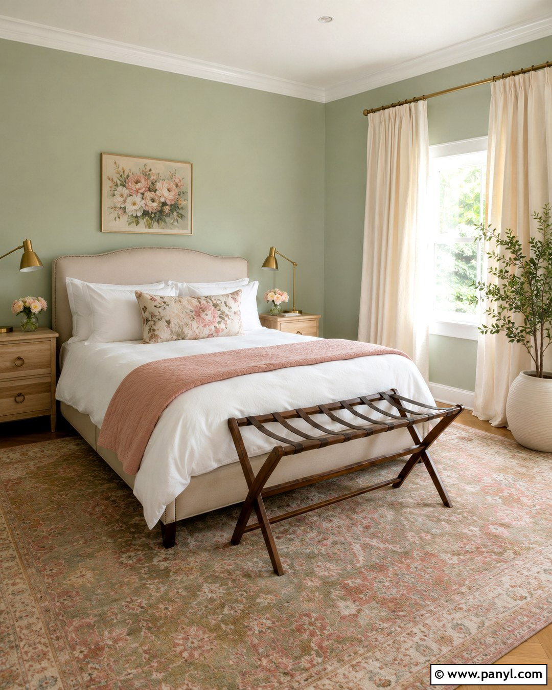 Pale Green Guest Room Walls With Blush Accents - 20 Pale Green Wall Color Ideas