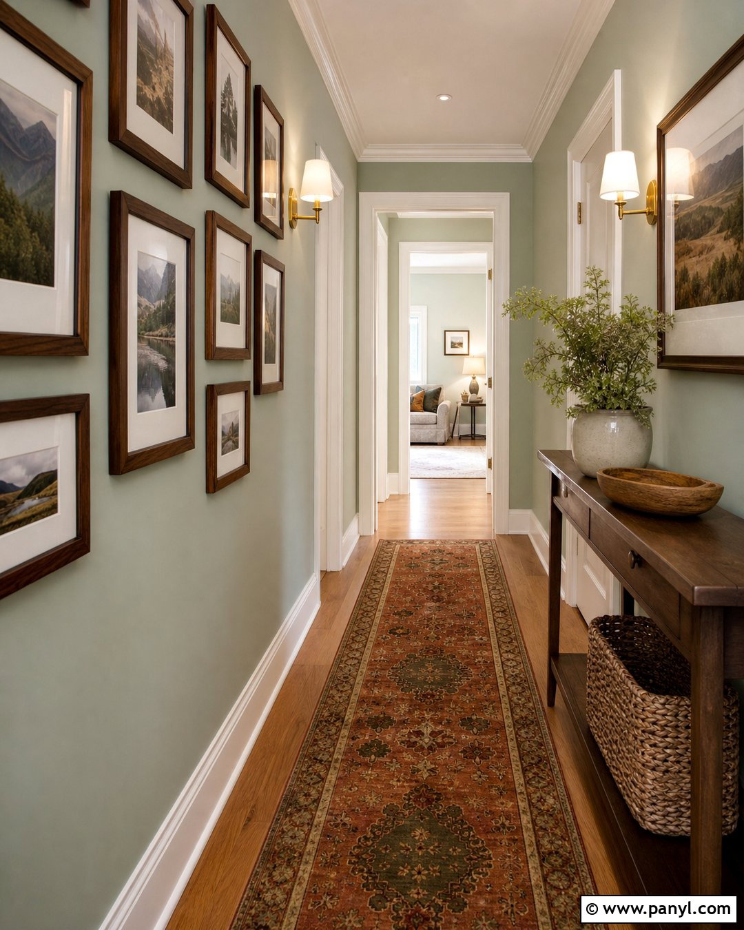 Pale Green Hallway Gallery Wall - 30 pale green walls