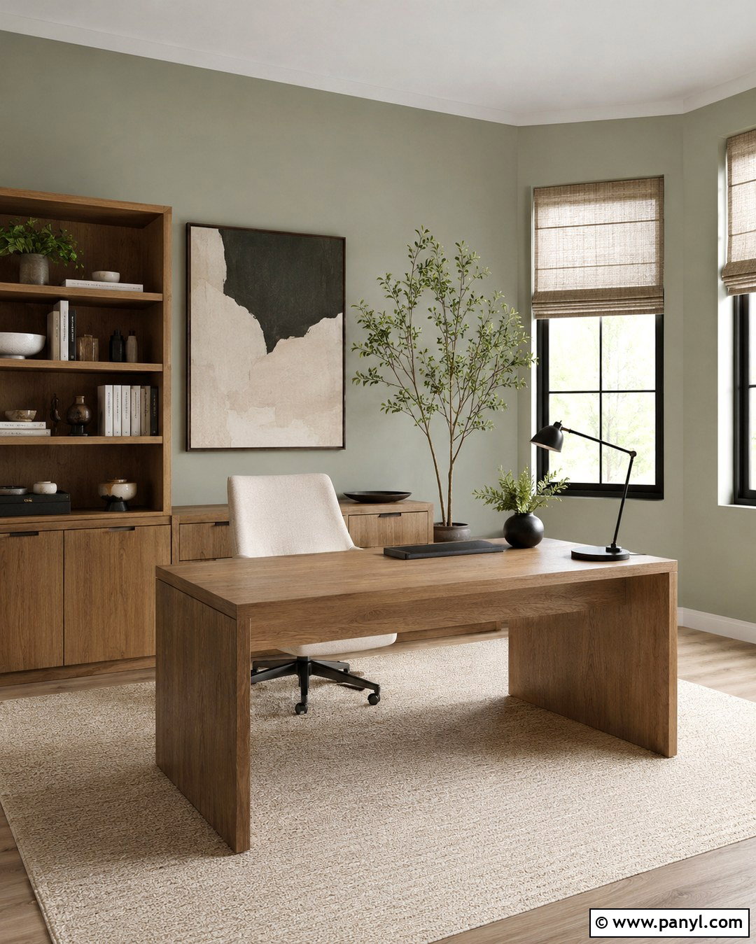 Pale Green Home Office Walls With Oak Furniture - 20 Pale Green Wall Color Ideas