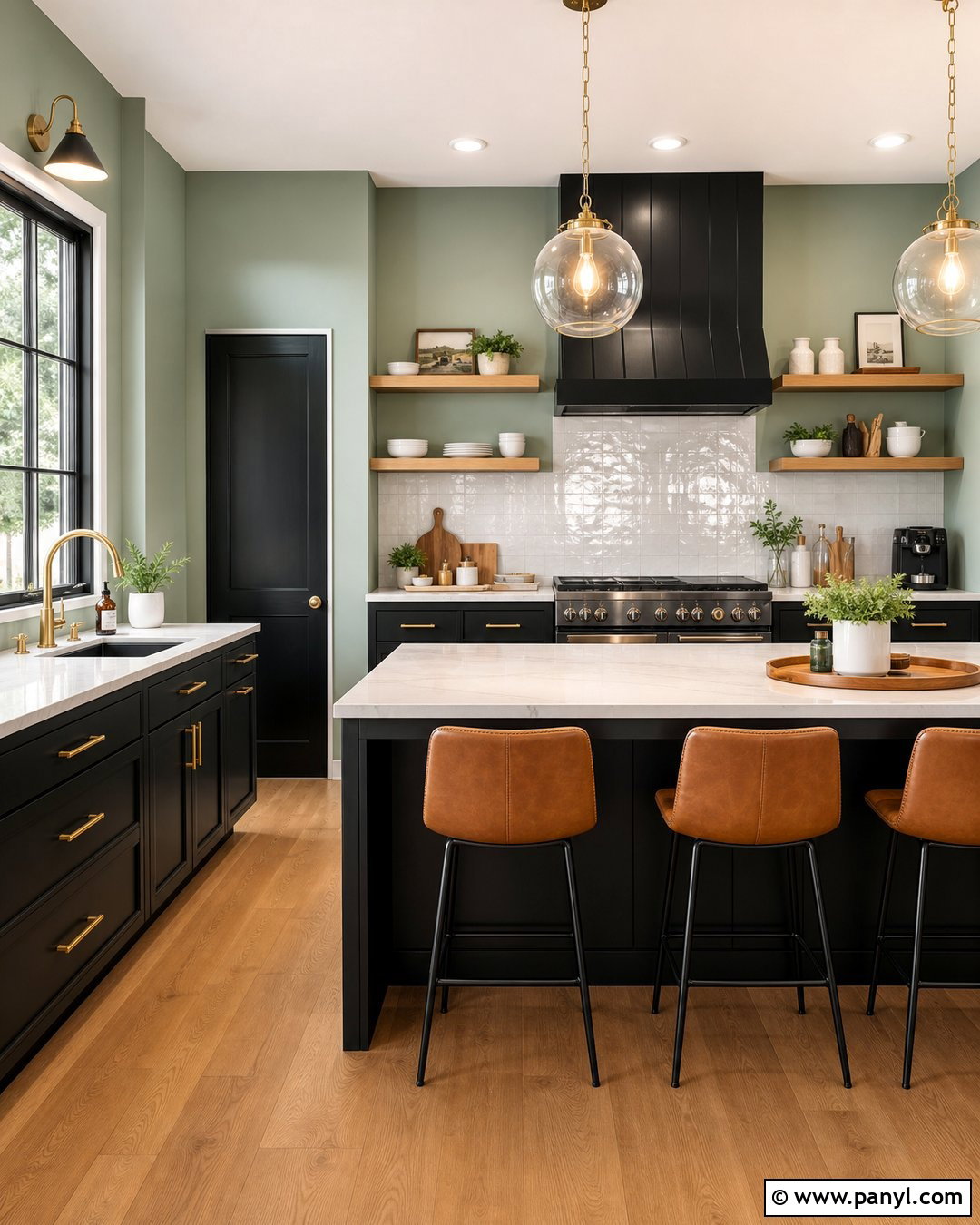 Pale Green Kitchen With Black Cabinets - 30 pale green walls