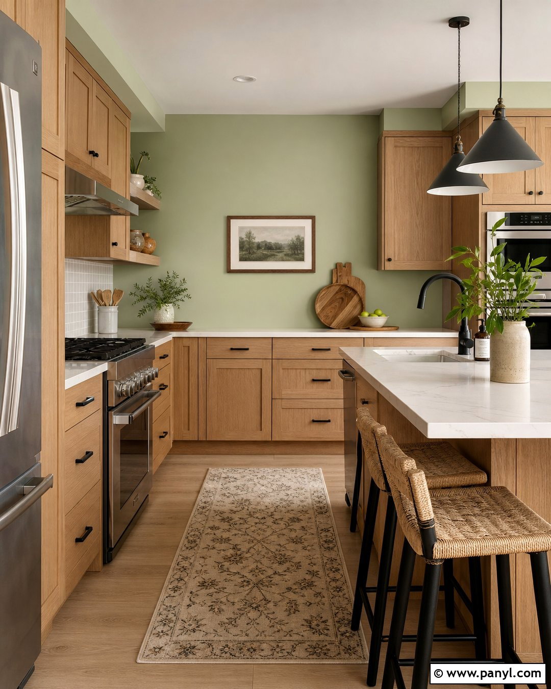 Pale Green Kitchen With Oak Cabinets - 30 pale green walls