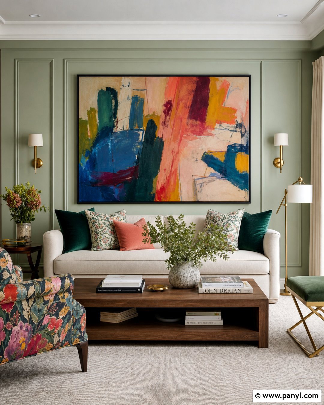 Pale Green Living Room With Bold Artwork - 25 Pale Green Living Room Walls