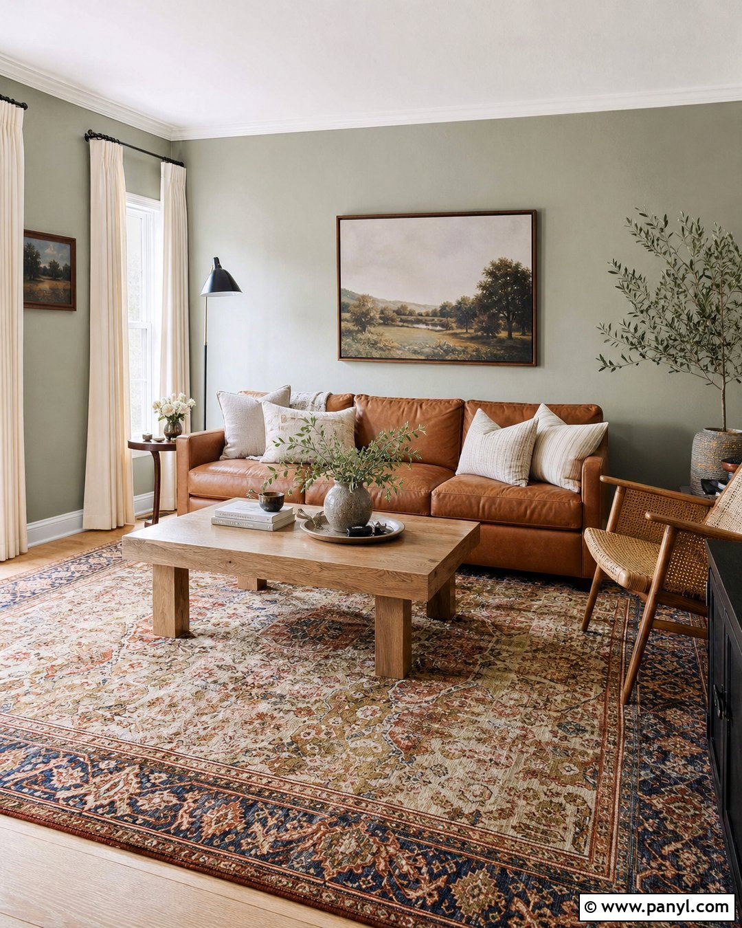 Pale Green Living Room With Brown Leather Sofa - 25 Pale Green Living Room Walls