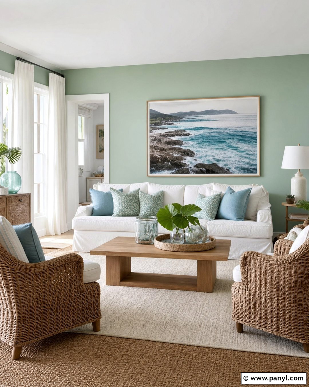 Pale Green Living Room With Coastal Decor - 25 Pale Green Living Room Walls
