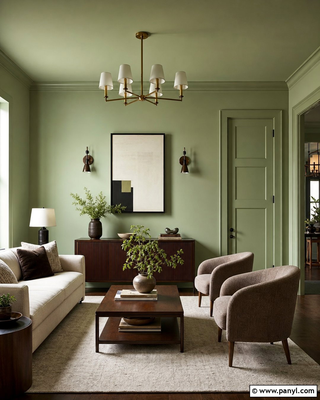 Pale Green Living Room With Color Drenched Trim - 25 Pale Green Living Room Walls