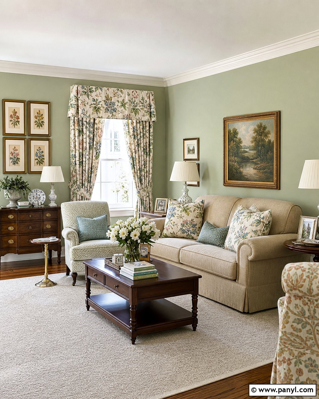 Pale Green Living Room With Floral Curtains - 25 Pale Green Living Room Walls