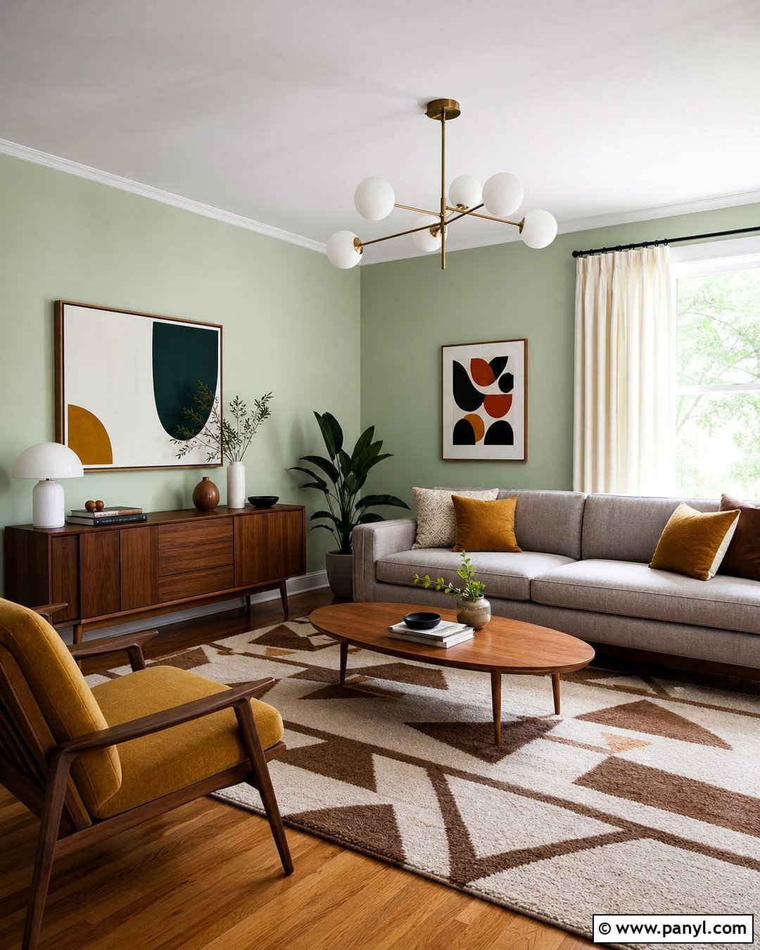 Pale Green Living Room With Midcentury Furniture - 25 Pale Green Living Room Walls