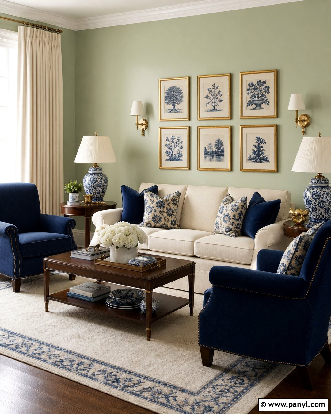 Pale Green Living Room With Navy Accents - 25 Pale Green Living Room Walls