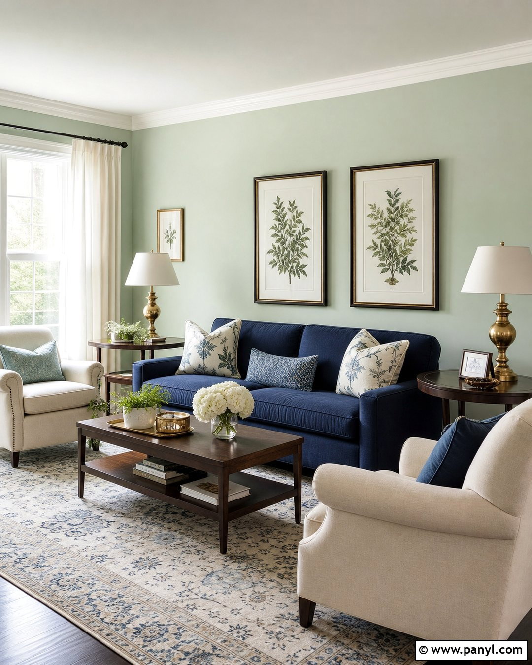 Pale Green Living Room With Navy Sofa - 30 pale green walls