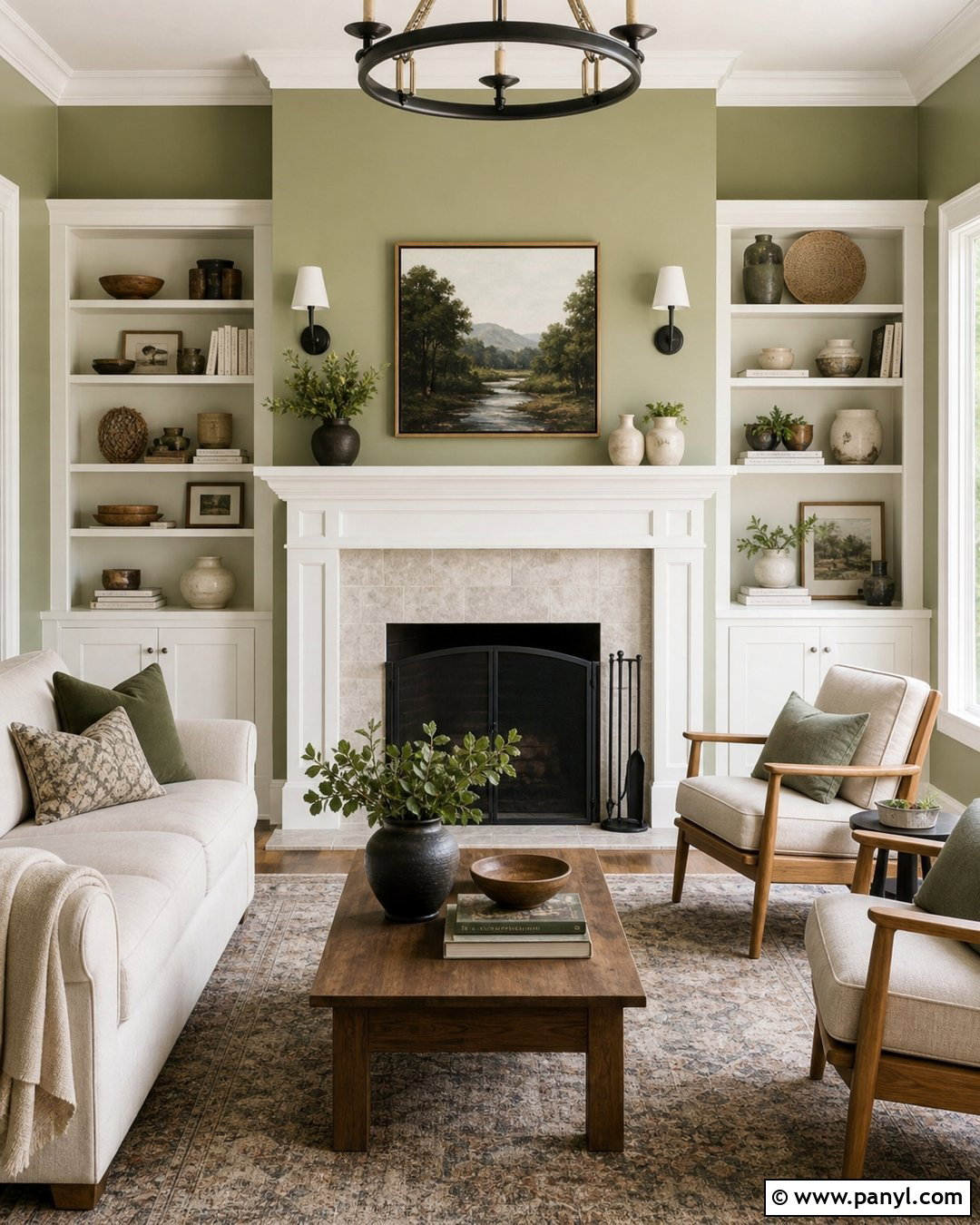 Pale Green Living Room With White Fireplace - 25 Pale Green Living Room Walls