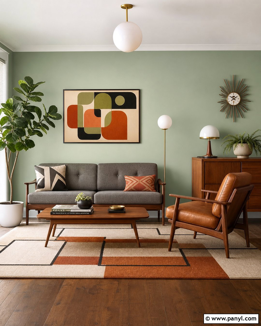 Pale Green Midcentury Living Room - 30 pale green walls
