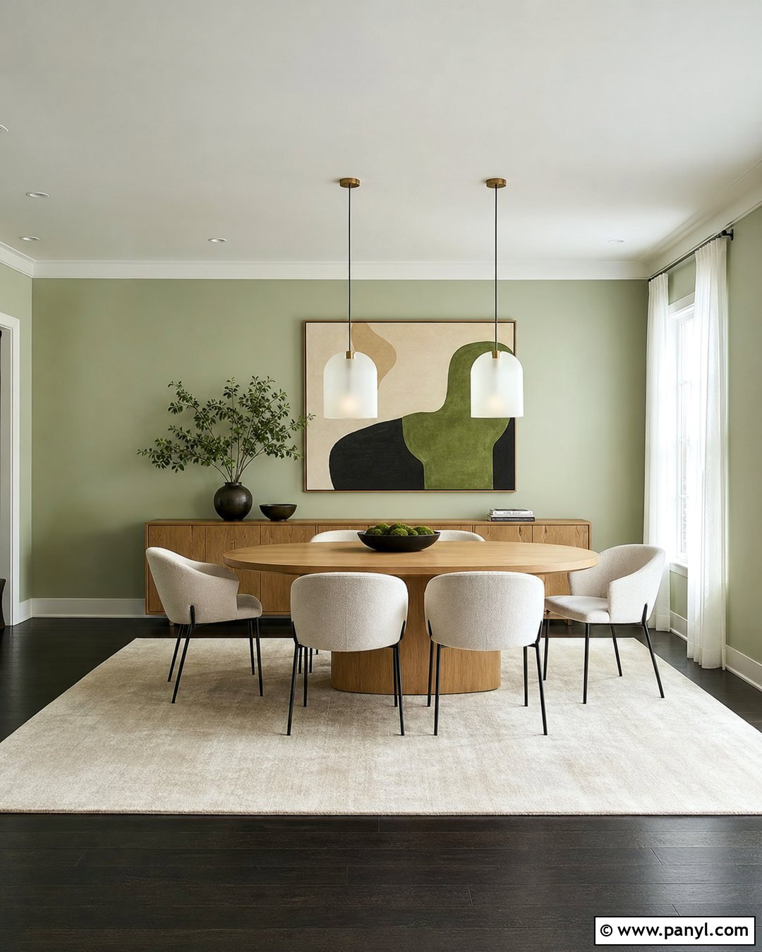 Pale Green Modern Dining Room With Black Floors - 20 Light Green Walls Dark Floors