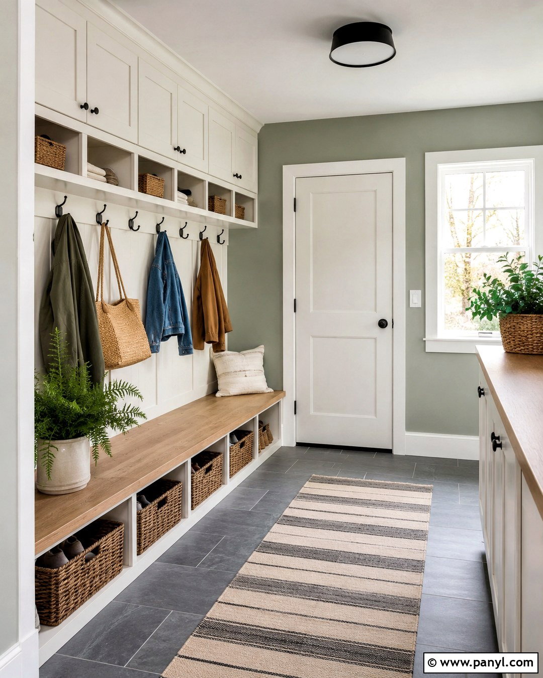 Pale Green Mudroom Walls With Built-In Storage - 20 Pale Green Wall Color Ideas