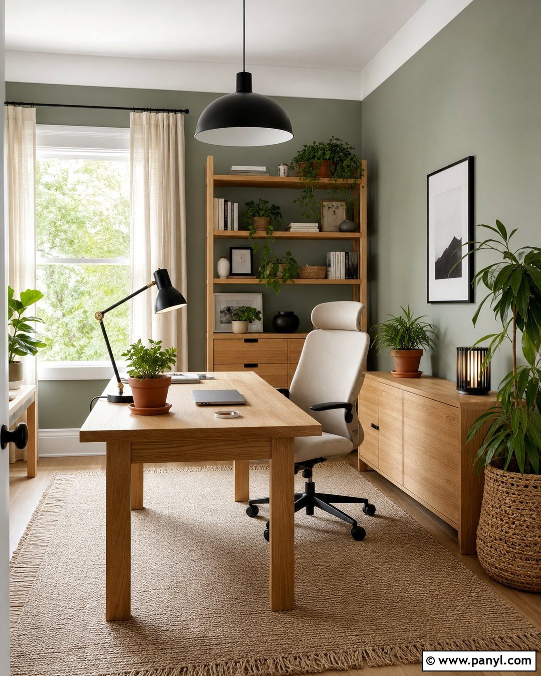 Pale Green Office With Natural Wood - 25 Office Wall Color Ideas Paint Ideas