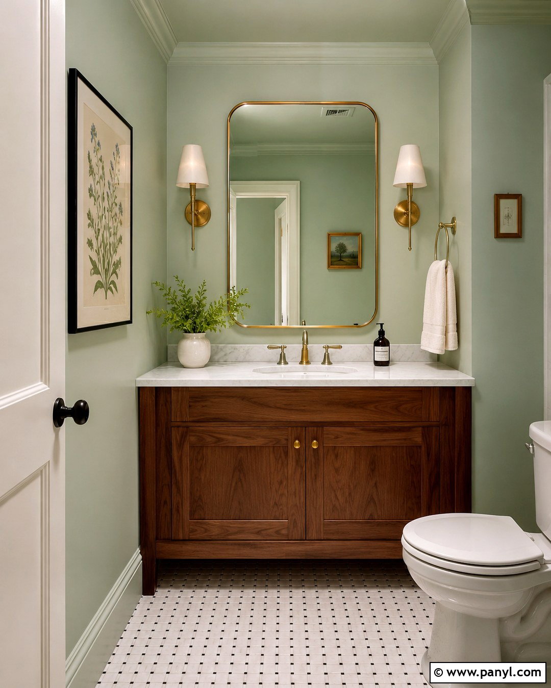 Pale Green Powder Room Walls With Brass Fixtures - 20 Pale Green Wall Color Ideas