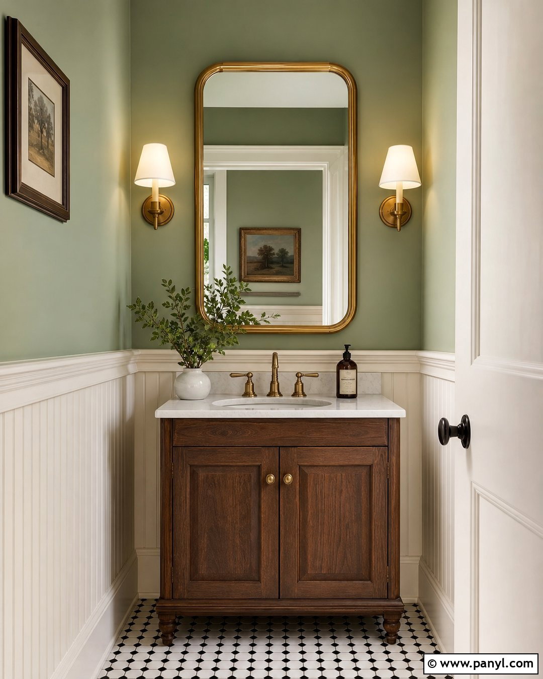 Pale Green Powder Room With Beadboard - 30 pale green walls
