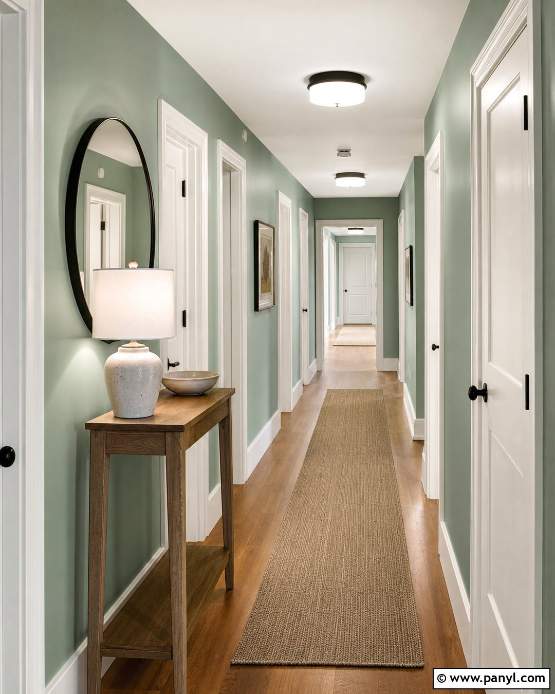 Pale Green Satin Hallway Walls - 30 satin paint on walls
