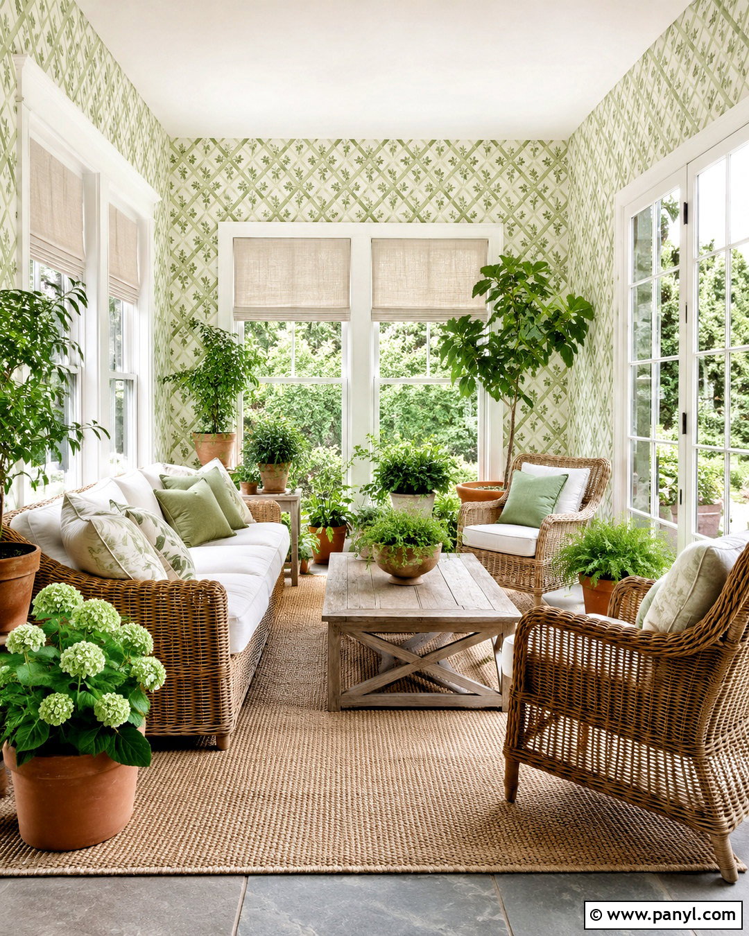 Pale Green Trellis Wallpaper Sunroom - 20 light colored wallpaper ideas