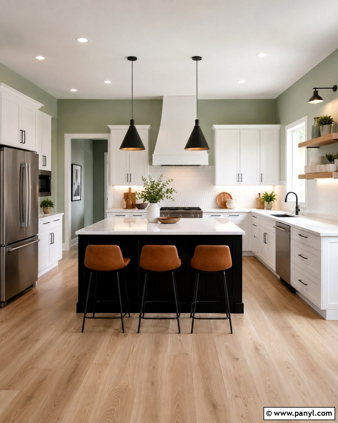 Pale Green Walls With Black And White Cabinets - 20 Black And White Kitchen With Green Walls