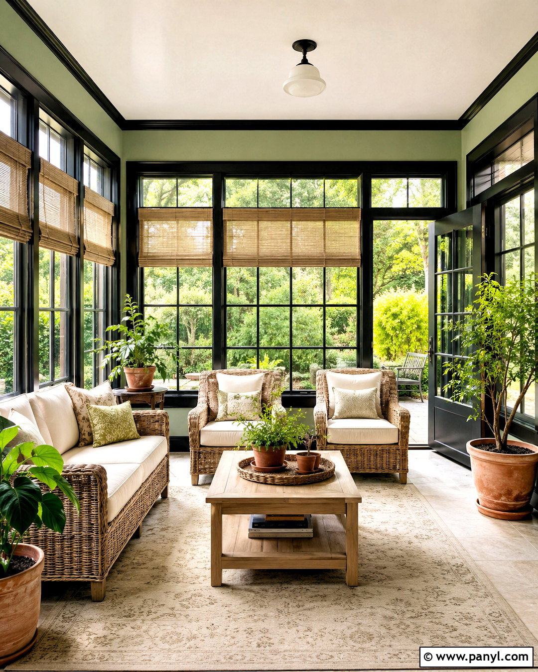 Pale Green Walls With Black Trim Sunroom - 40 Light Walls With Dark Trim Ideas