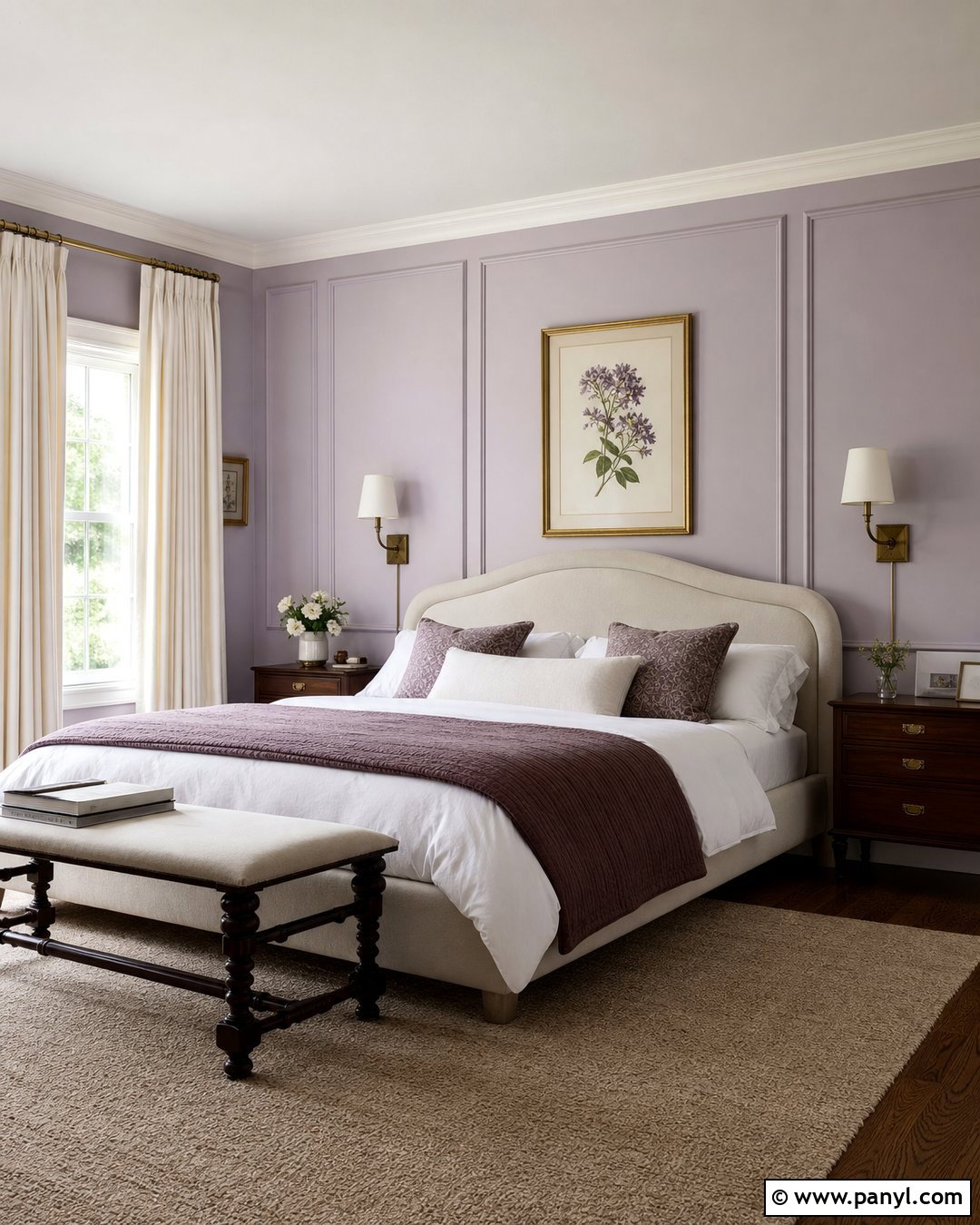 Pale Lavender Bedroom With Wall Paneling - 20 Pale Lavender Wall Paint Ideas