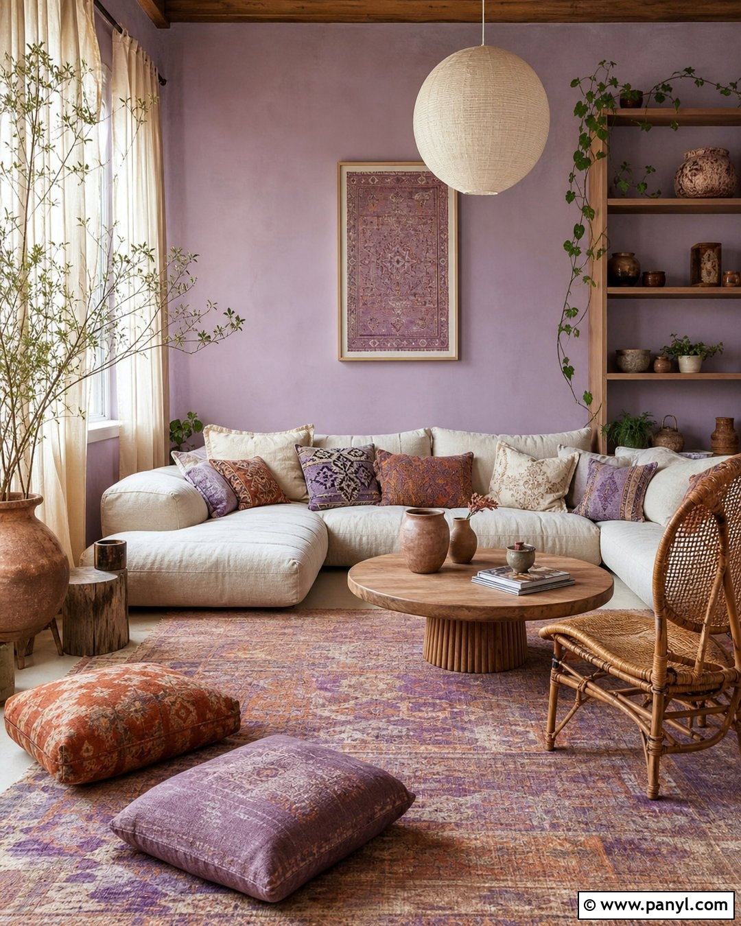 Pale Lavender Boho Living Room - 20 Pale Lavender Wall Paint Ideas