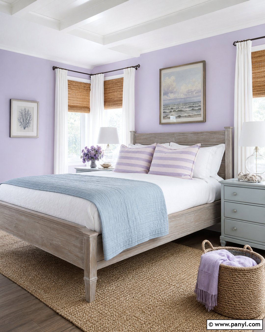 Pale Lavender Coastal Bedroom With Dusty Blue - 20 Pale Lavender Wall Paint Ideas