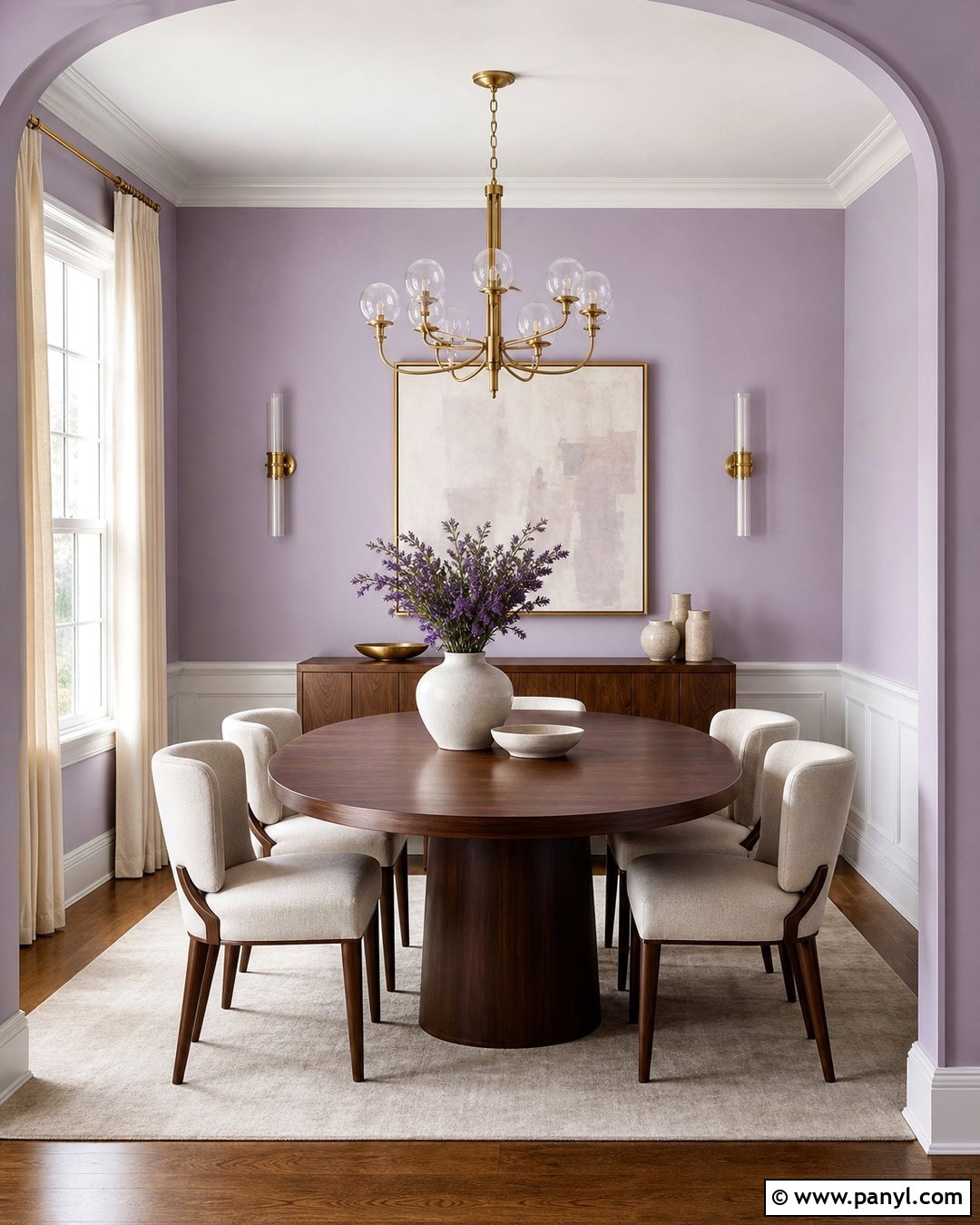 Pale Lavender Dining Room With Gold Accents - 20 Pale Lavender Wall Paint Ideas