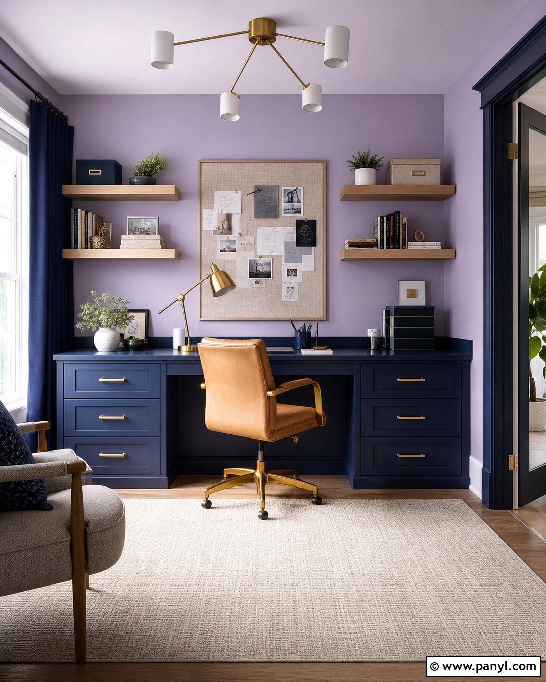 Pale Lavender Home Office With Navy Blue - 20 Pale Lavender Wall Paint Ideas