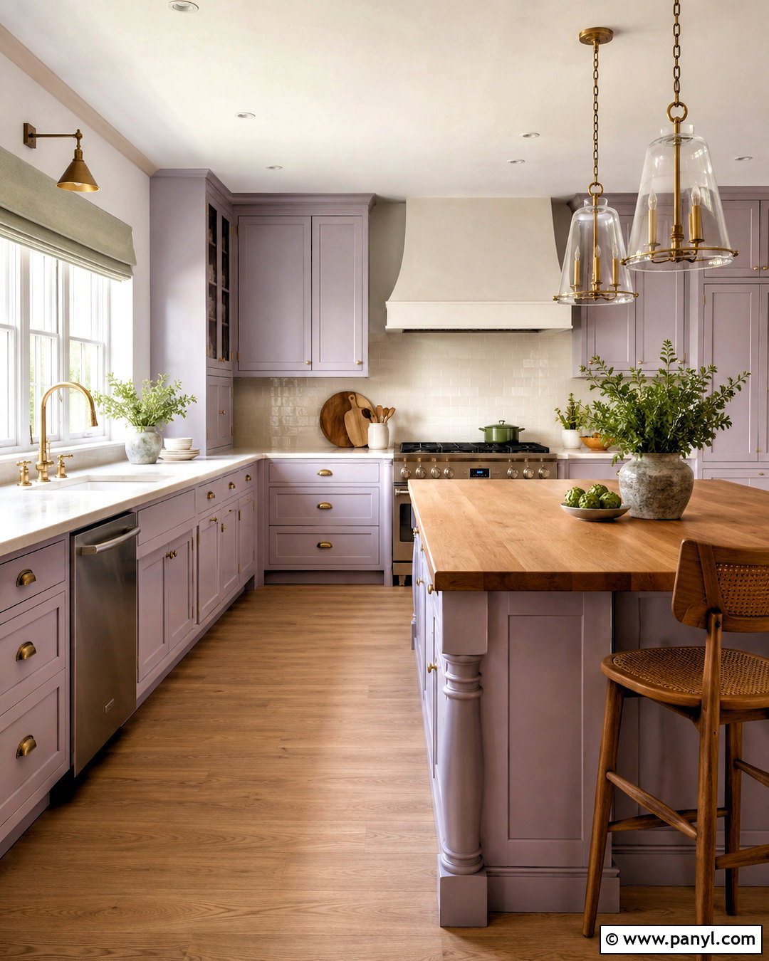 Pale Lavender Kitchen With Warm Wood - 20 light color kitchen ideas