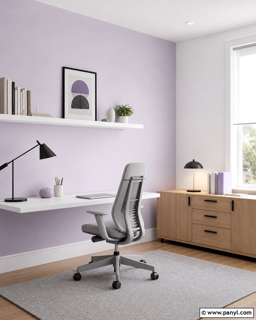 Pale Lavender Minimalist Home Office - 20 Pale Lavender Wall Paint Ideas