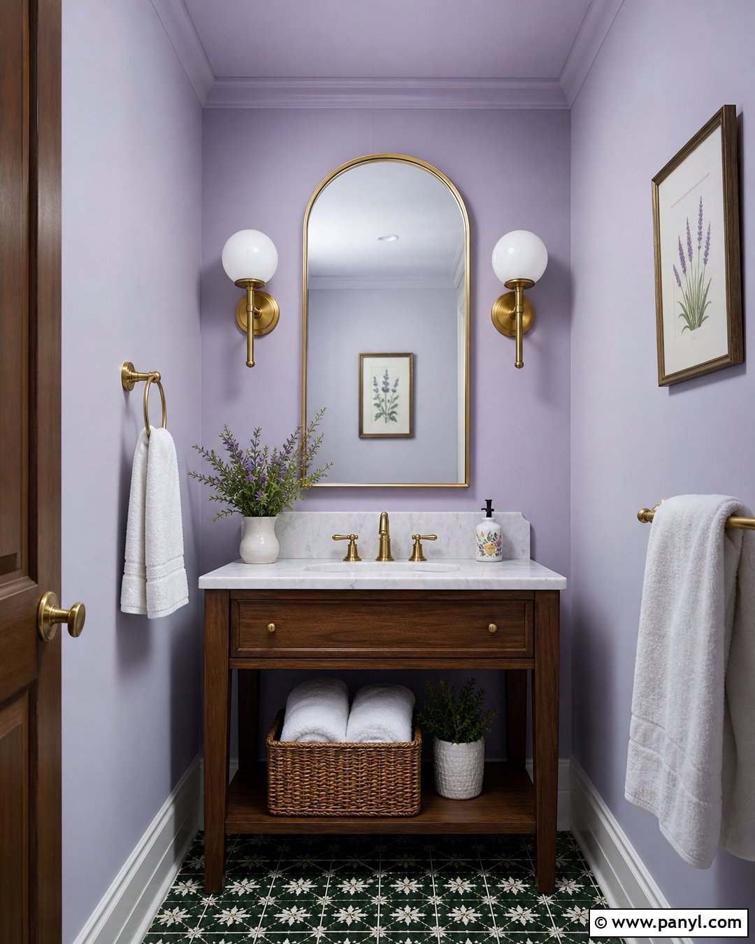 Pale Lavender Powder Room With Brass - 20 Pale Lavender Wall Paint Ideas