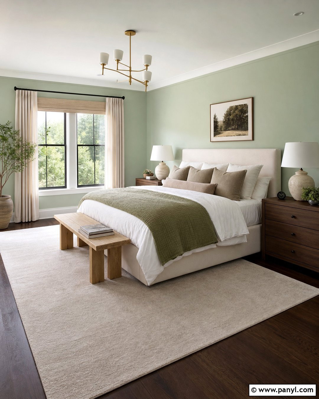 Pale Mint Green Bedroom With Dark Walnut Floors - 20 Light Green Walls Dark Floors