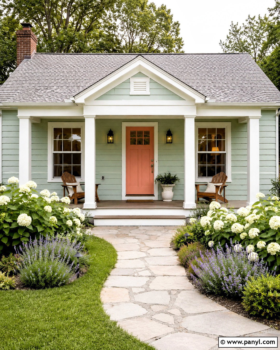 Pale Mint House With White Details - 20 outside house colour ideas