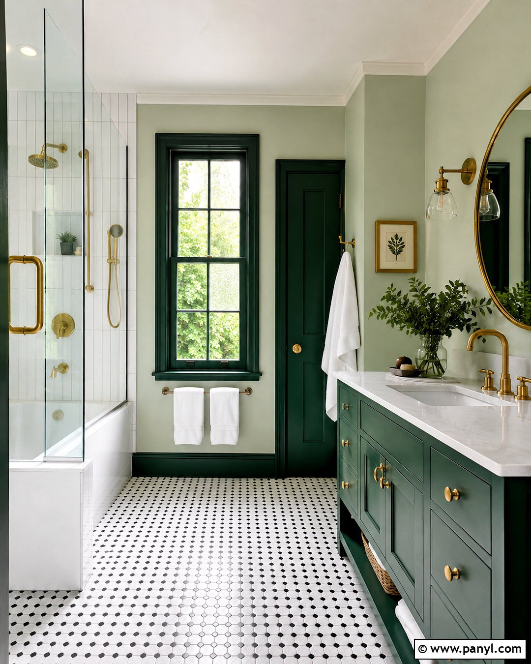 Pale Mint Walls With Dark Green Trim Bathroom - 40 Light Walls With Dark Trim Ideas