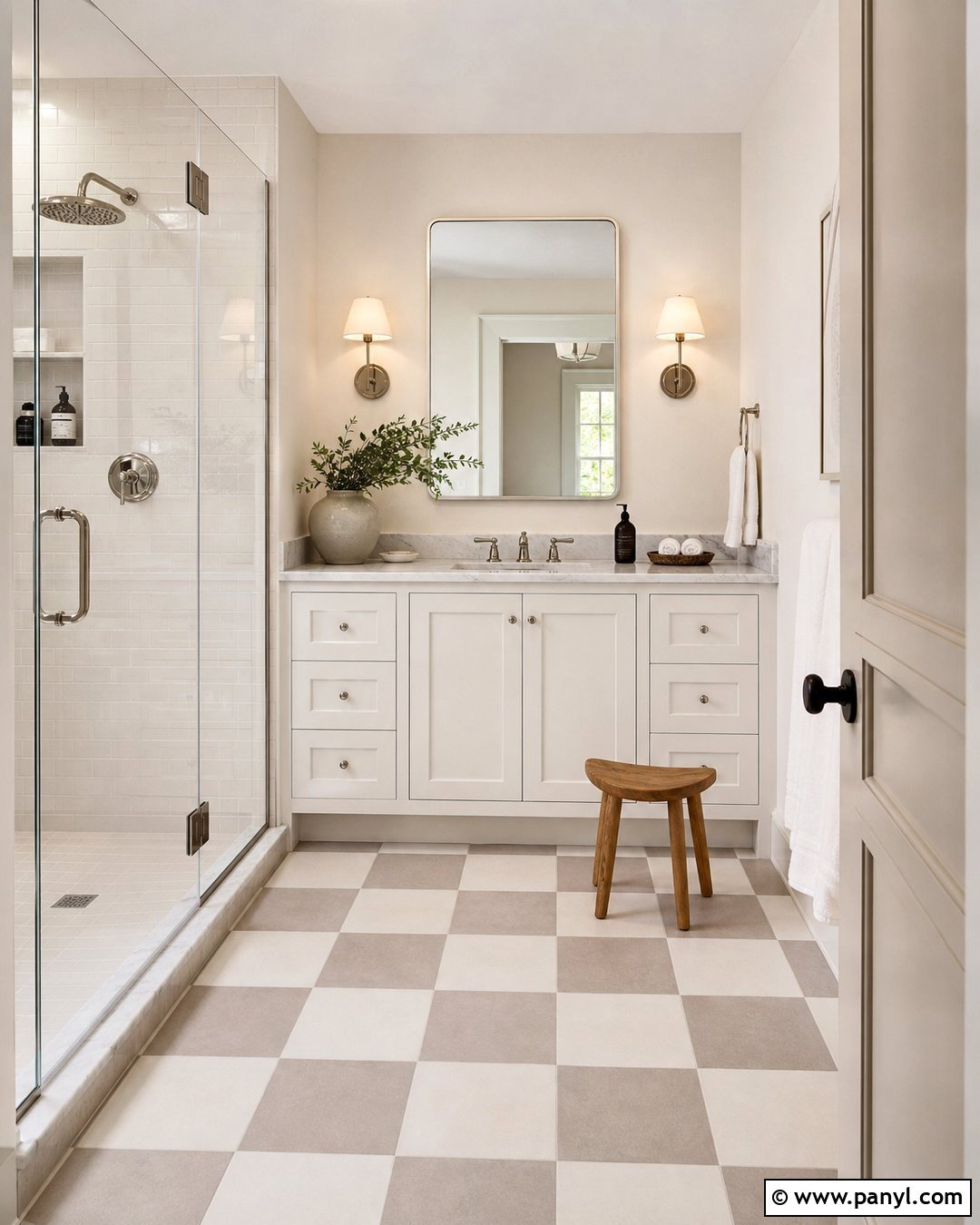 Pale Oak Bathroom With Checkerboard Floor - 25 Benjamin Moore Pale Oak Bathroom Ideas