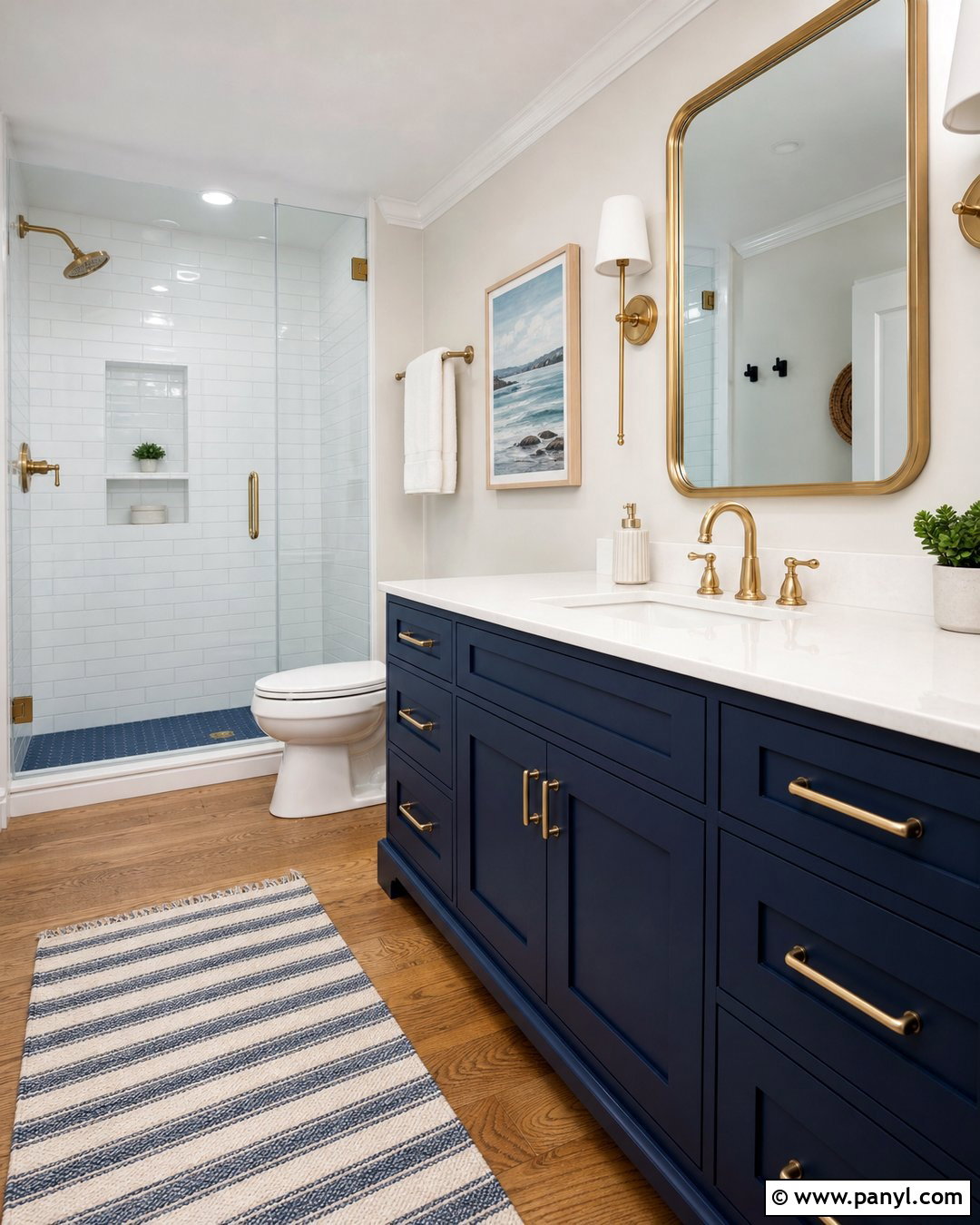 Pale Oak Bathroom With Navy Blue Vanity - 25 Benjamin Moore Pale Oak Bathroom Ideas