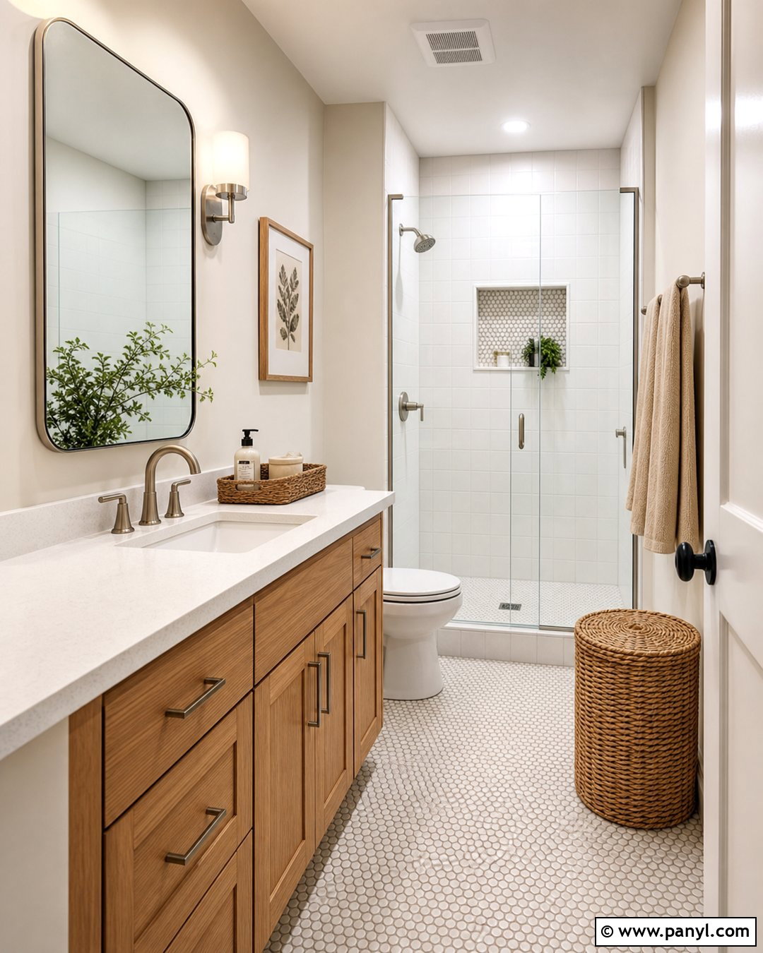 Pale Oak Bathroom With Penny Tile - 25 Benjamin Moore Pale Oak Bathroom Ideas