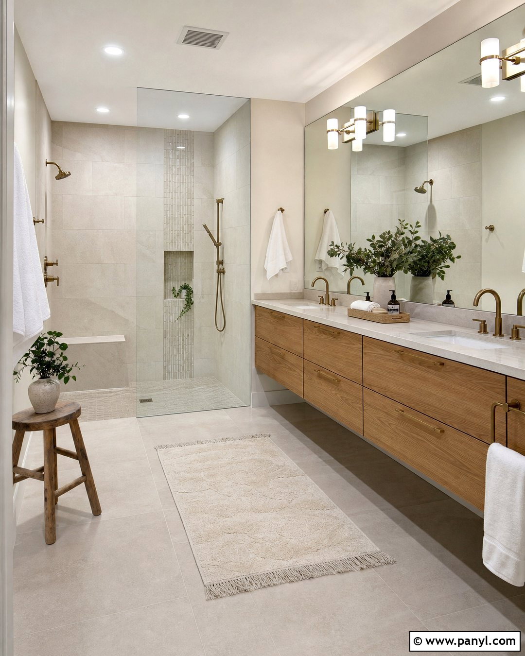 Pale Oak Bathroom With Walk-In Shower - 25 Benjamin Moore Pale Oak Bathroom Ideas