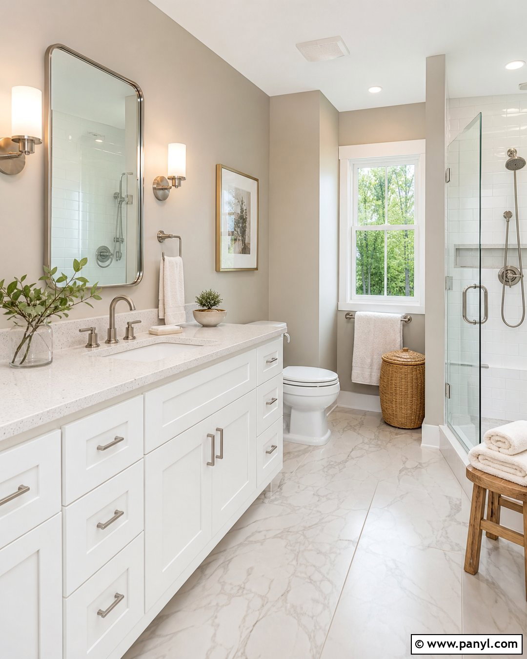 Pale Oak Bathroom With White Vanity - 30 Pale Oak Walls