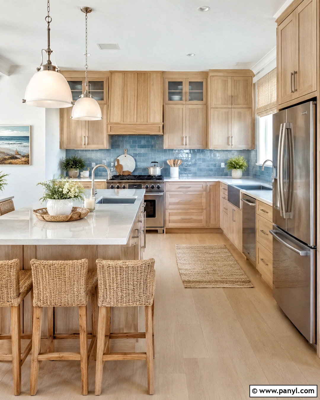 Pale Oak Cabinets With Blue Backsplash - 20 pale oak kitchen cabinets