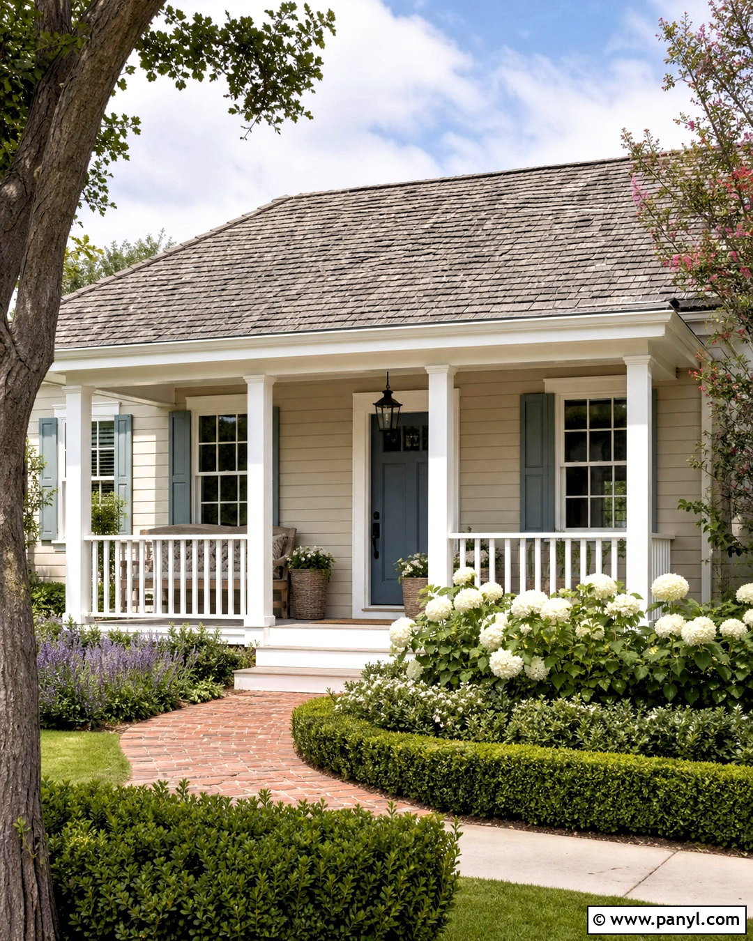 Pale Oak Cottage Exterior With White Dove Porch - 20 pale oak and white dove ideas