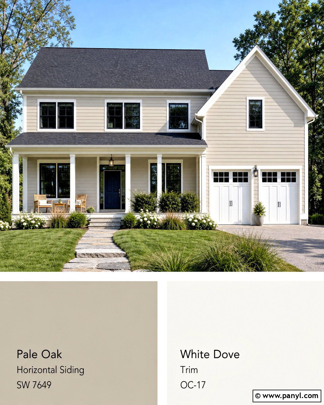 Pale Oak Farmhouse Exterior With White Dove Trim - 20 pale oak and white dove ideas