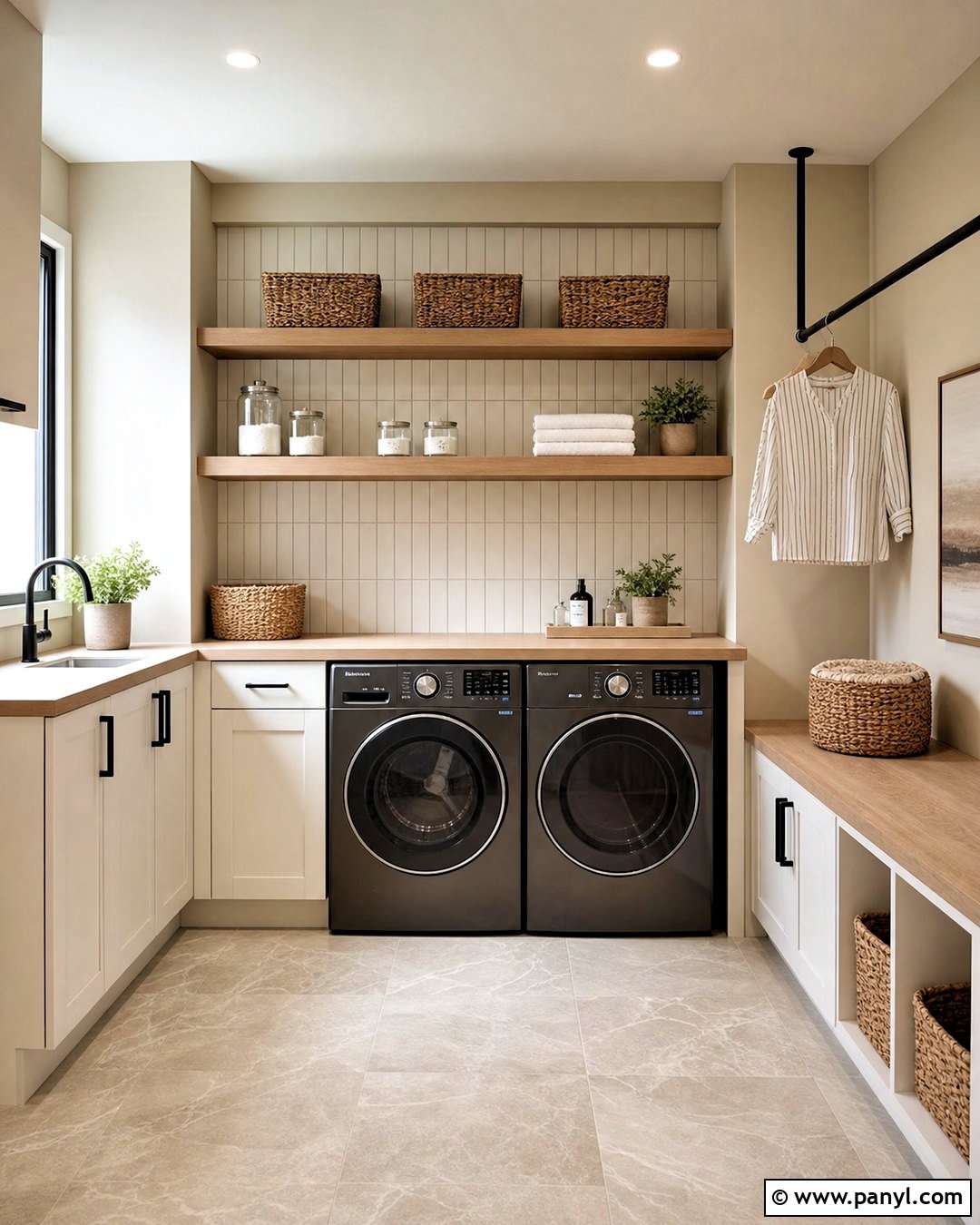 Pale Oak Laundry Room With White Dove Cabinets - 20 pale oak and white dove ideas